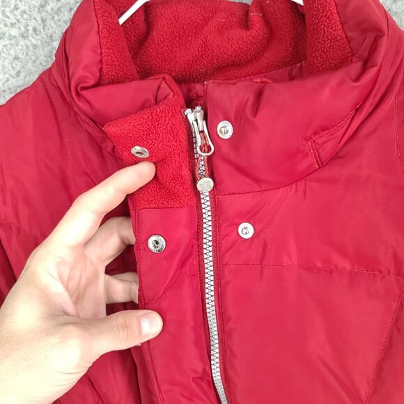 Eddie Bauer Parka Womens Small Down Puffer Hooded Faux Fur Jacket Red EB 650 - Picture 7 of 9